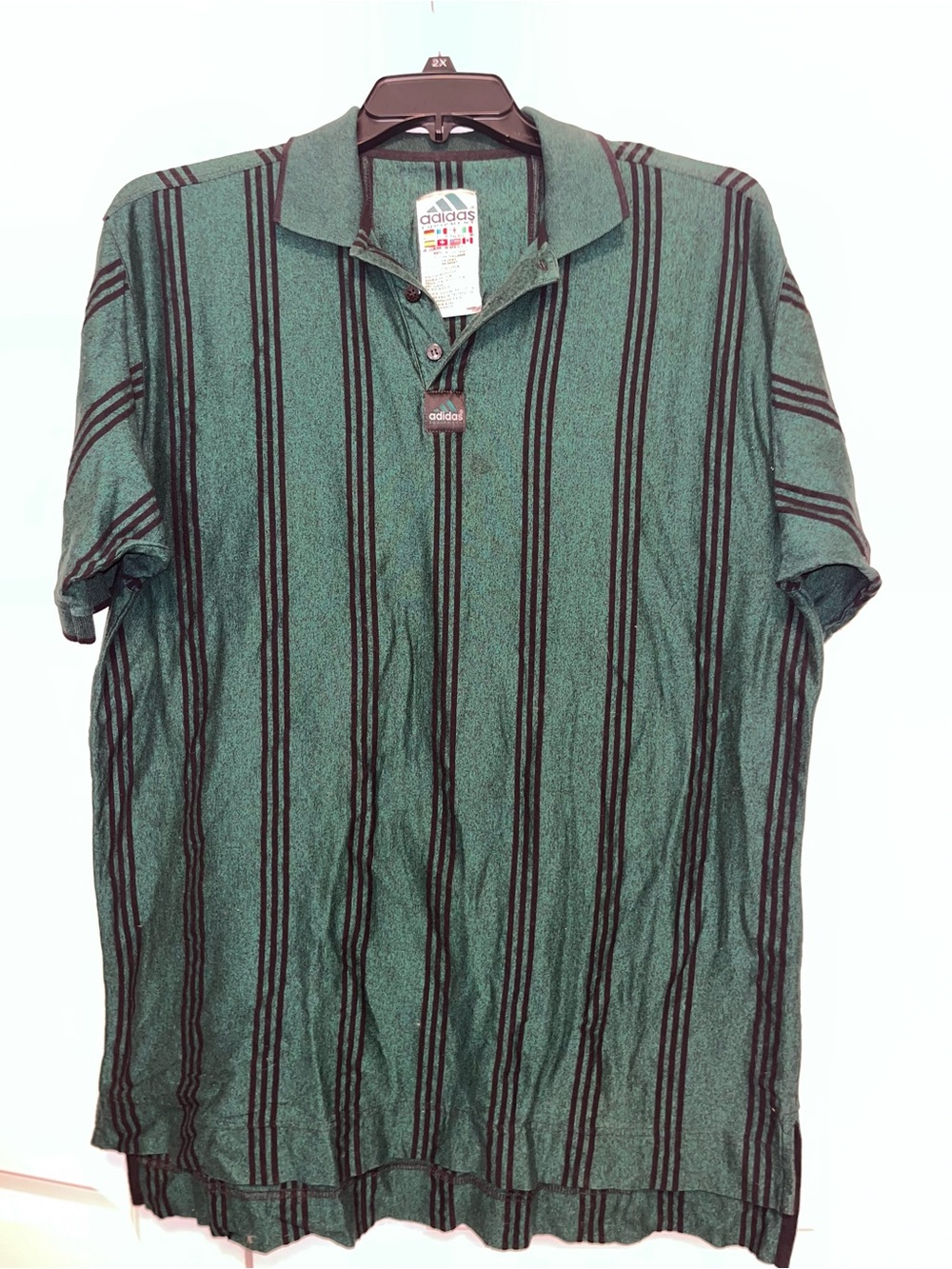 adidas Green Polo with Black Vertical Stripes